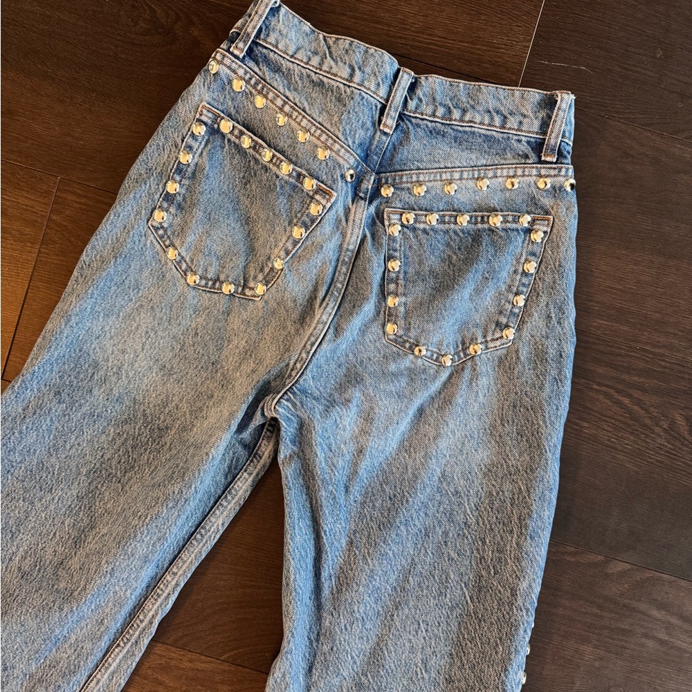 REFORMATION Cary High Rise Straight Slouchy Jeans in Chesapeake Studded 24 - Picture 7 of 8